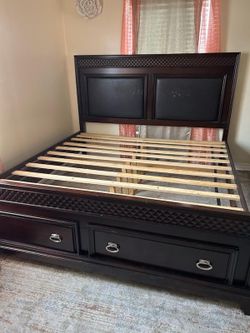 Dark Wood king size Bed Frame with Storage Drawers