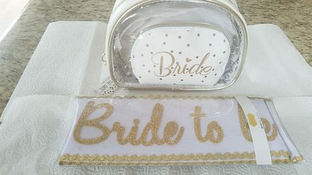 Bride sash and cosmetic bag set (3pcs)