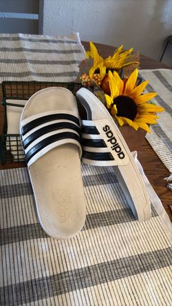 Size 7/8,, Slide Sandals White Black Stripes