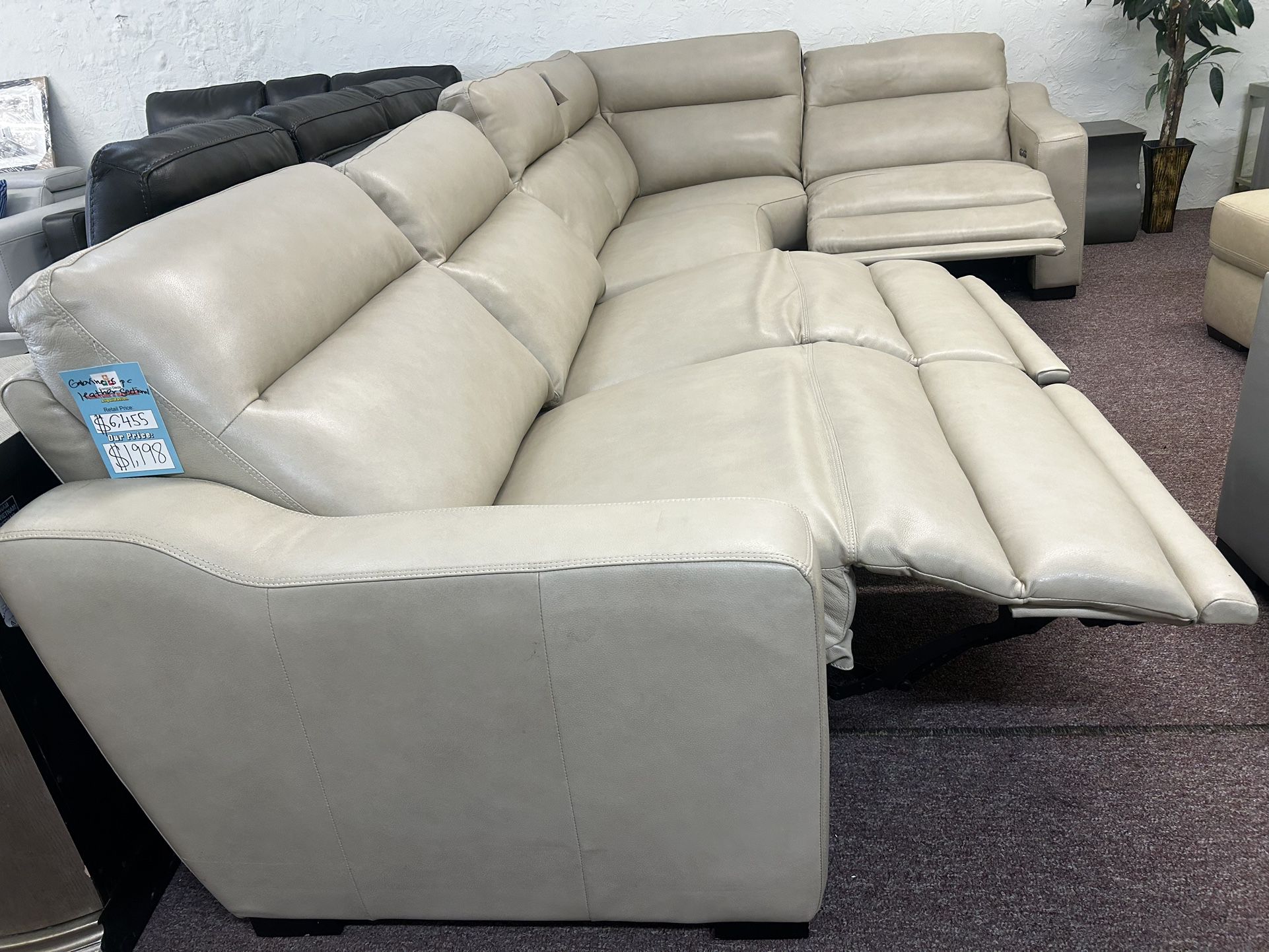 100% Real Leather Sectional With 3 Power Recliners- Gabrine