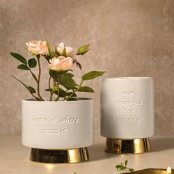 Plant Pots with Drainage and Saucers for Mom, Modern White Ceramic Flower Pots