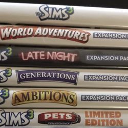 The Sims 3 PC game and 5 additional expansion packs.
