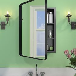 16x24 Inch Black Mirror Medicine Cabinet Metal Framed