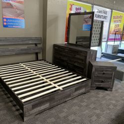 Brown And Grey Queen Bed And Dresser Set