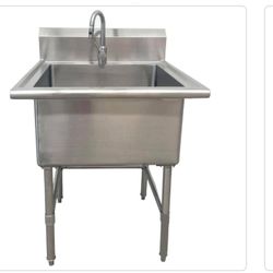 Glacier Bay 30 in. Stainless Steel 1 Compartment Wall Mount Commercial Utility Kitchen Sink with Faucet Store SKU# 1006-597-196