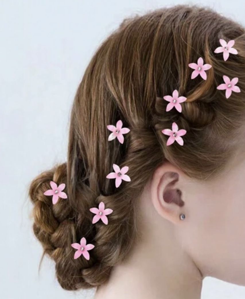 White Diamond Flower Bobby Pins & Mini Pink Flower Headbands