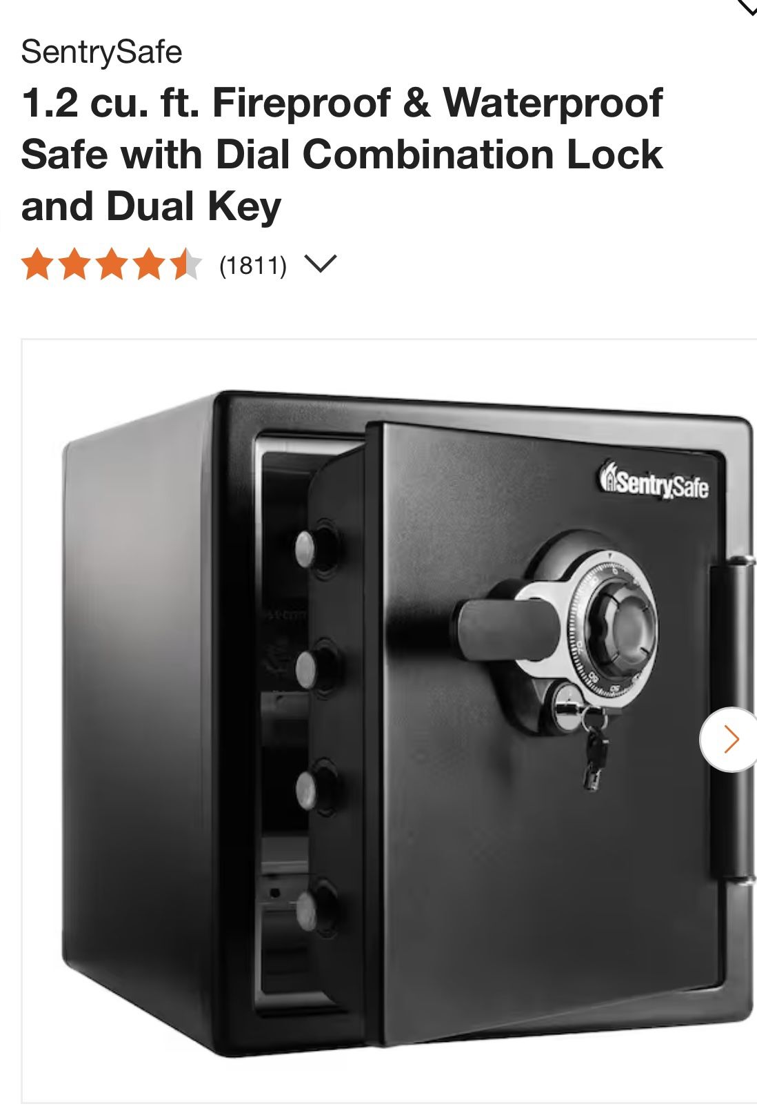 SentrySafe 1.2 cu. ft. Fireproof & Waterproof Safe with Dial Combination Lock and Dual Key