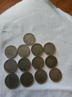13 ,vintage five cents nickel  lot