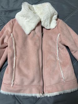 Girls Pink Faux Suede Sherpa Zip Jacket