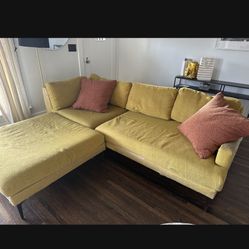 Yellow West Elm Sectional W/ Ottoman - Good Condition Originally $3700!