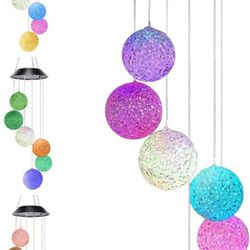 Solar Wind Chimes Color Changing Crystal Ball LED Solar Mobile Light Solar Powered Wind Chime Waterproof Hanging Solar Mobile Lamp for Patio Yard