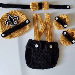 Crochet Baby Boy New Orleans Saints Football Inspired Outfit Photo Prop 