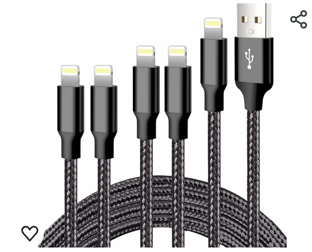 
4.5 out of 5 stars 19,447

iPhone Charger, 5 Pack 3/3/6/6/10FT Apple MFi Certified USB Lightning Cable Nylon Braided Fast Charging Cord Compatible fo