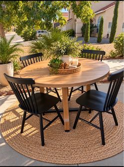 Round Dining Table with 4 Black Chairs – $250