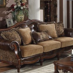 Destiny Two Tone Brown and Chenille Cherry Rolled Arm Sofa