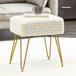 Square Footstool Ottoman Bench, Flower Pattern Gold Legs, Comfy Entryway Ottoman Bench