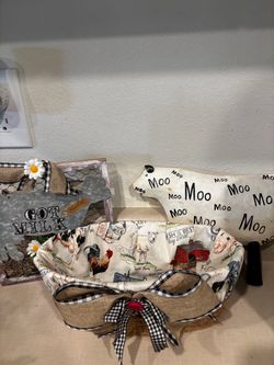 Farmhouse Decor Bundle with Basket and Cow Sign