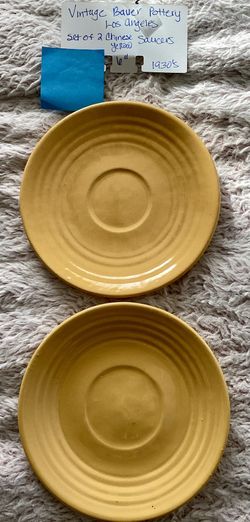 Vintage 1930s Bauer Pottery Los Angeles Yellow 6” Saucer Set Of 2