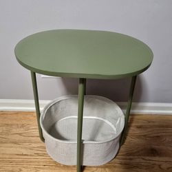 TUTOTAK Small Side Table, Oval End Table, Night Stand, Bedside Table, Sofa Table with Cloth Storage Basket, Living Room, Bed Room, Olive Green TB01BOG