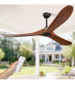 Ceiling Fan no Light,60 inch Outdoor Ceiling Fan Without Lights for Patios, 3 Blade Solid Wooden Propeller Ceiling Fans with Remote for Farmhouse Outs