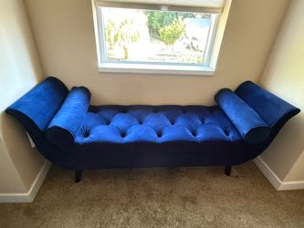 Navy Blue Velvet Tufted Bench