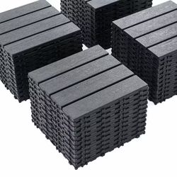 Plastic Interlocking Decking Tiles, 44-Packs of Terrace Decking Tiles, 12 in. x 12 in. Waterproof Dark Gray PVC