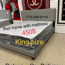 King Size Bed Frame With Mattress Set Included $450 Only 