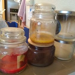 * FREE * Make CANDLES?  5 Used Glass Candle Holders with lids