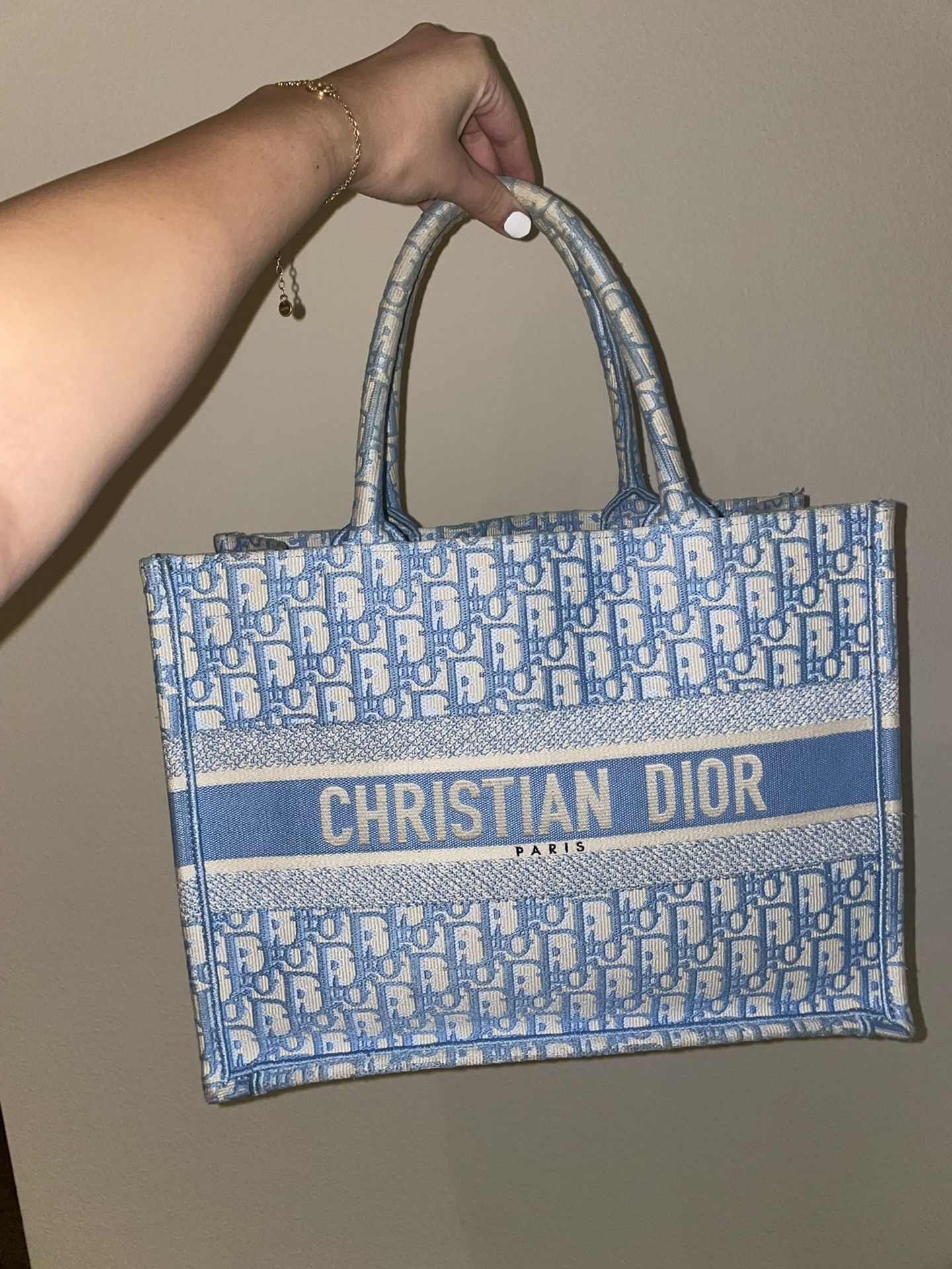Blue Christian Dior Tote Medium Bag