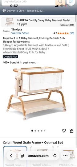 Tinyiota 3 in 1 Baby Bassinet,Rocking Bedside Crib Sleeper for Newborns