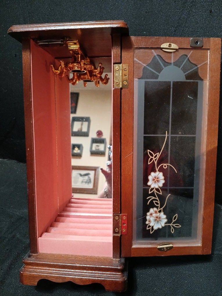 Jewelry Box - For Rings Bracelets And Or Necklaces With Etched Glass Door