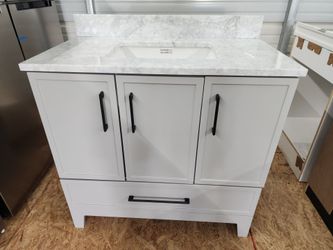 BRAND NEW 36" Style Selections Light Gray Bathroom Vanity with allen + roth Marble Top