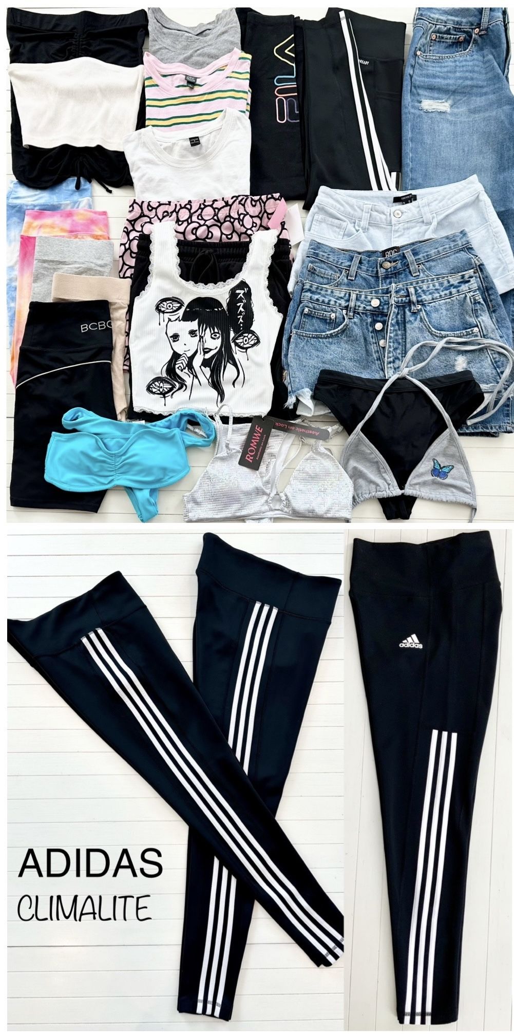 Women’s Bundle Of Clothes Sincerely Jules, BDG, Fashion Nova, Forever21 New, Old Navy, SHEIN, Romwe, Wild Fable, Hello Kitty, FILA, Adidas Lot(25)
