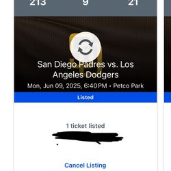 Padres Vs Dodgers Tickets June 9th In SD