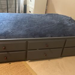 Twin Bed Frame, Grey Painted Wood
