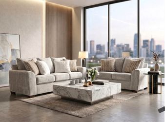Light Gray Fabric Sofa and Loveseat Set