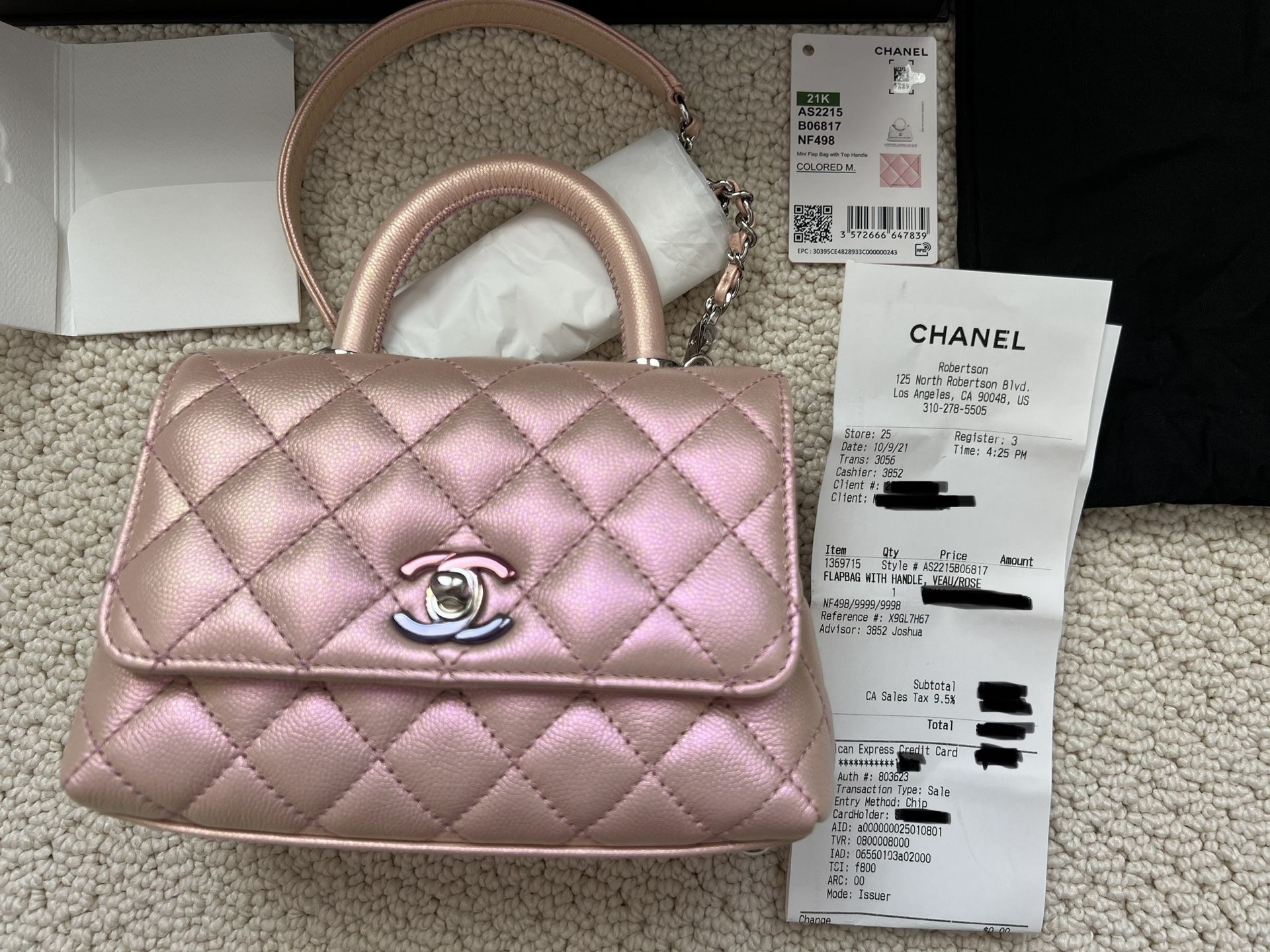 Brand New Chanel Coco handle mini iridescent pink