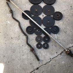 Standard Weights With Straight Bar and Curl Bar. Selling all together for $100 firm