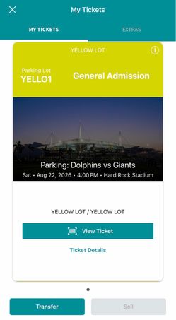 Dolphins vs Giants Parking Pass – Yellow Lot
