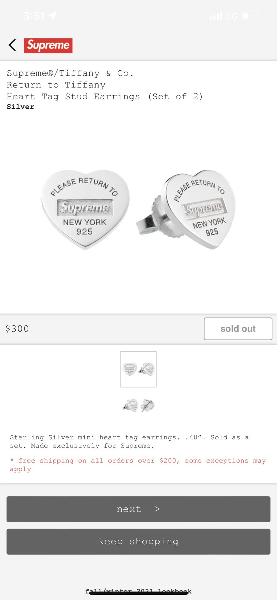 Supreme Tiffany & Co Heart Tag Stud Earrings