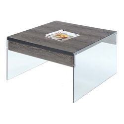 New in Box Square Weathered Gray Wooden and Glass Coffee Table
