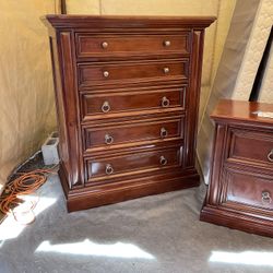 Solid Wood Upright Tall Dresser & Matching Nightstand Set From High End Furniture Store