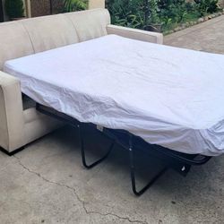 Cream Microfiber 3 Seater Sofa Bed Queen 