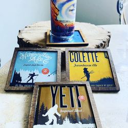 Wood Coasters Of Beer Cans