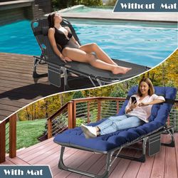 LILYPELLE Folding Outside Chaise Lounge Chair with Mattress,