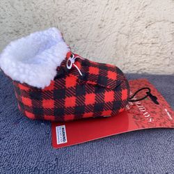 Christmas Red  And Black Buffalo Slipper Dog Toy.