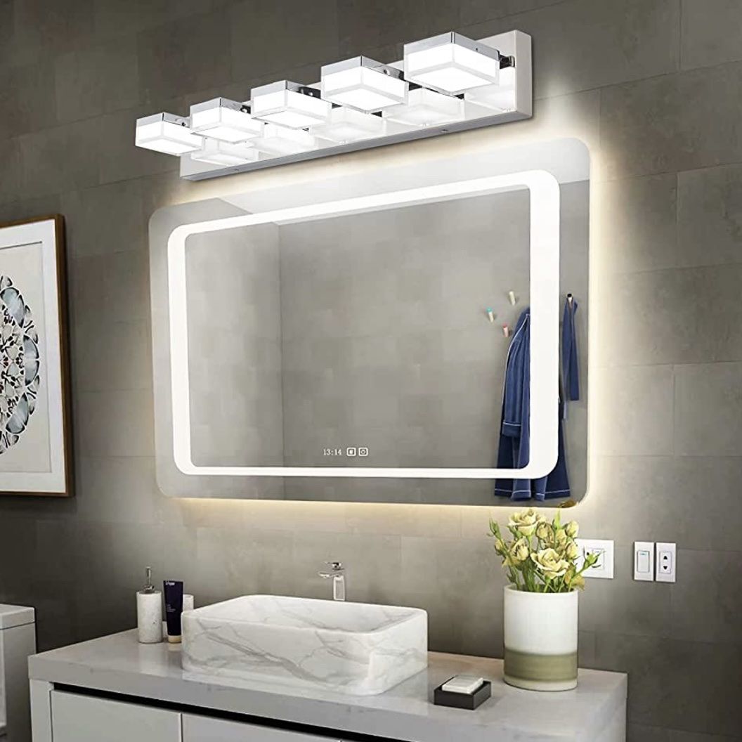 SOLFART Dimmable LED Vanity Light - 4 Light Gloss Chrome Wall Fixture With Acrylic Shade, Cool White 6000K - View #7