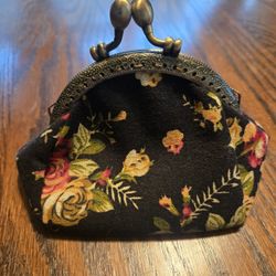 Wrapables Canves & Embroidered Floral Coin Purse 
