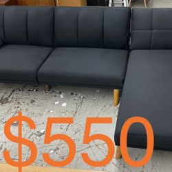 New Black 2 PCS Futon Sectional (Finance and Delivery)