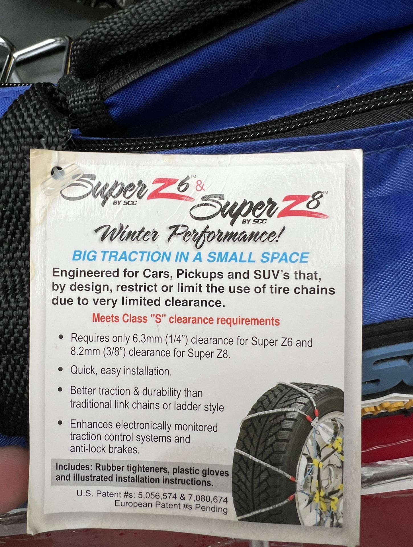 SCC Super Z6 Z8 @ 16”/17”/18”/19” Snow / Cable Chains For Cars / Light Truck / SUV Sz143 - New